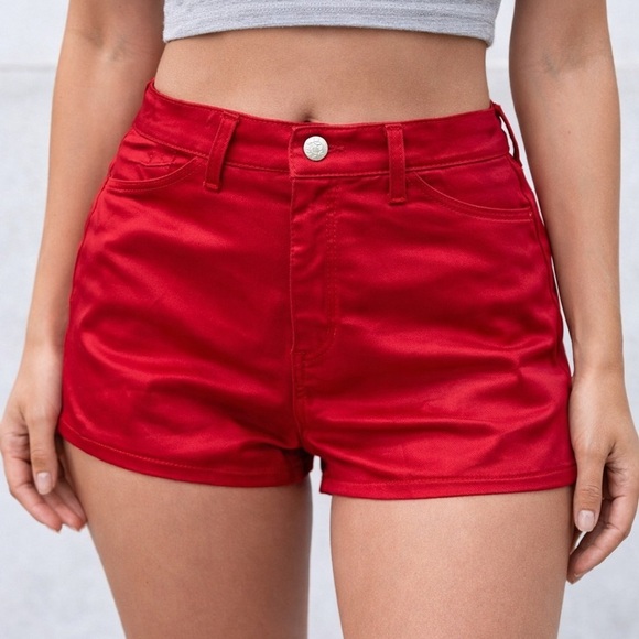 Topshop Pants - Topshop Red Satin High Waist Stretch Shorts (NWT)
